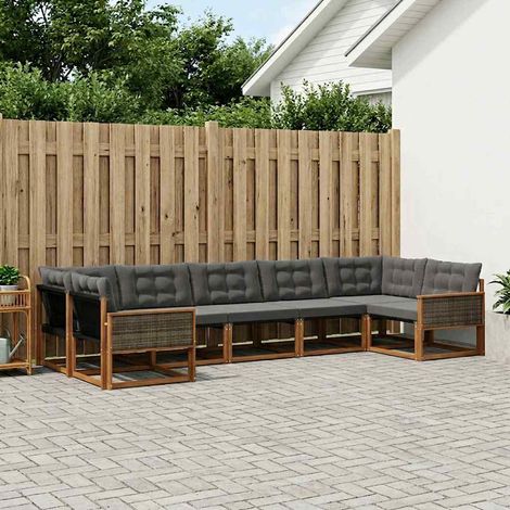 vidaXL Set di divani da esterno con cuscino 7 pcs Naturale e Nero (1/5)
