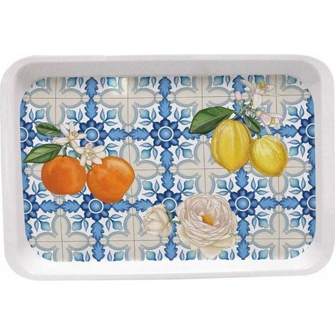 TRADE SHOP - Vassoio Portata In Melammina 30 X 19cm Fantasia Mediterraneo Cucina Caffe' Dolci -