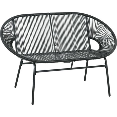 Banquette Banc de Jardin 2 Places en Acier et Cordage en résine avec 2 Coussins - dim. 132L x 72l x 83H cm - Noir