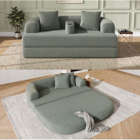 Divano lounge 2 posti pieghevole, bracciolo rimovibile con portabicchieri, 2 cuscini, velluto a coste verde (1/5)