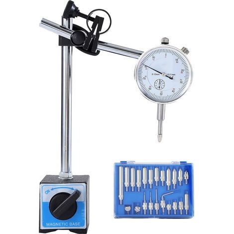 Comparateur à cadran avec base magnétique, précision de 0 à 10 mm (0,01 mm), outil de mesure métrique à bras réglable, 22 indicateurs inclus. (1/5)
