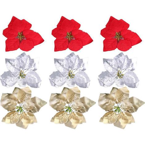 18-teiliges Set künstlicher Weihnachtsblumenbäume aus Kunststoff, zarte Blumenanhänger, Weihnachtsdekoration zum Aufhängen (rot, gelb und-20X20cm (1/3)