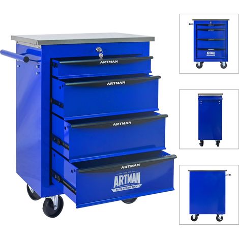 Carrello portautensili multifunzione a 4 cassetti con ruote, acciaio, blu (1/5)
