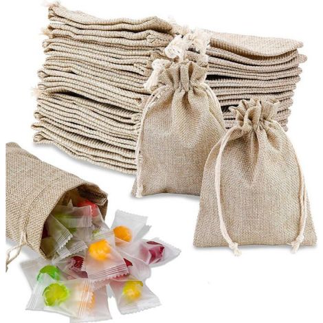 Sachet En Toile De Jute - 10 x 15 cm - Avec Cordon De Serrage En Coton - Réutilisable - Lot De 36 (1/2)