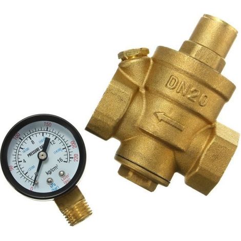 - Valve Eau Pression Réducteur DN20 - Laiton - Jauge Flux 0.1-0.8MPa (1/4)