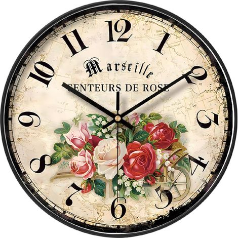 12-Zoll-Gartenwanduhr, bunte Blumen, Retro-Chic, elegant und leise, tickt nicht, geeignet für Wohnzimmer-, Schlafzimmer- und Küchendekoration
