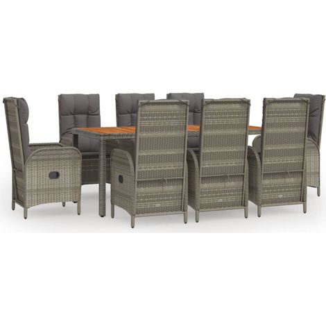 Maison Exclusive - 9-tlg. Garten-Essgruppe mit Kissen Grau Poly R