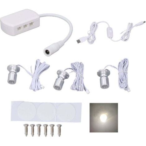 Mini LED Spot Lights 5V USB Vitrine Lumière d'affichage 1 à 3 Lumière de petit meuble dimmable argent clair naturel (1/4)