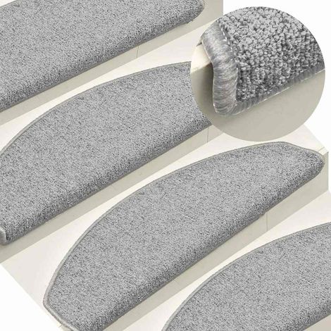 vidaXL Felpudos para escaleras 15 unidades 65x24x4 cm Gris Claro Semicircular Grande (1/5)