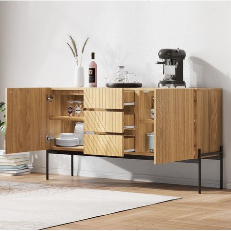 Mobile TV 140 x 40 x 75 cm con 2 ante e 3 cassetti, piedi in metallo, naturale HAVRYA (1/5)