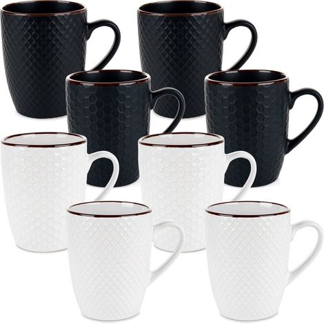 Tazze in ceramica bianche e nere da 400 ml, confezione da 8 pezzi. (1/5)