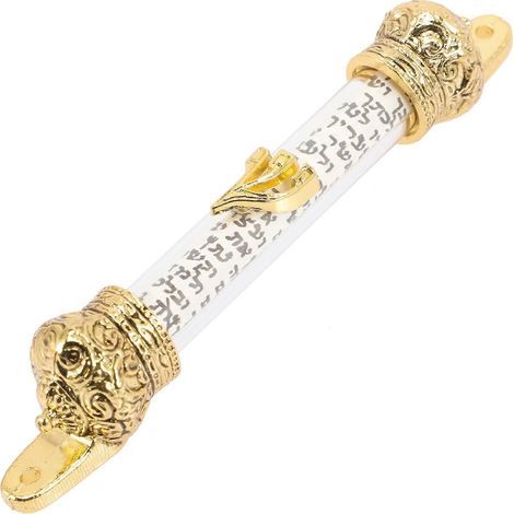 Metallene Mesusa, jüdische Türmesusa, religiöses Geschenk aus Metall für die Seitentür. – 11,5 x 2 cm (1/3)