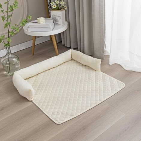 Lit pour chien - Protection canapé - Lit pour chien fait à la main - Lavable - Coussin de canapé - Tapis moelleux pour chiens de grande, moyenne et petite taille - Beige - 90 x 90 cm