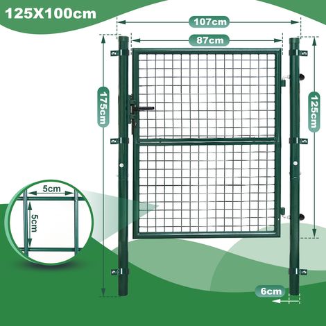 Wolketon Gartentor Zauntor Hoftür Zaun Metall Maschendraht Toranlage Tor 125x100cm Grün (1/4)