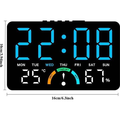Este reloj LED multifuncional cuenta con una pantalla grande y se puede montar en la pared o coloc,la temperatura y la humedad en color azul,azul (1/4)