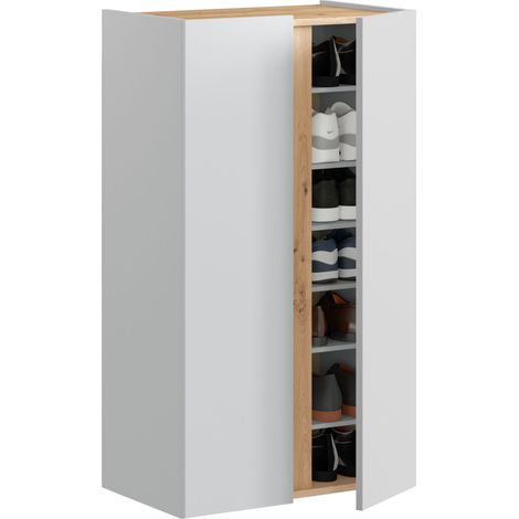 Home Heavenly® - Zapatero ÉBANO con 2 puertas y 6 estantes regulables, 102x57x35 cm. Color: Blanco-Roble (1/5)