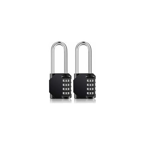 Lot de 2 cadenas à combinaison 4 chiffres, anse longue, robustes, pour vestiaire, portail, porte –