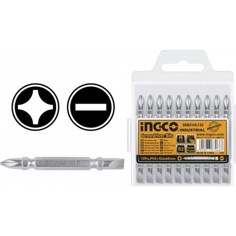 SET 10 pz inserti Lunghi BIT Fisso/Stella PH2 + SL6.0,65mm INGCO SDB21HL133