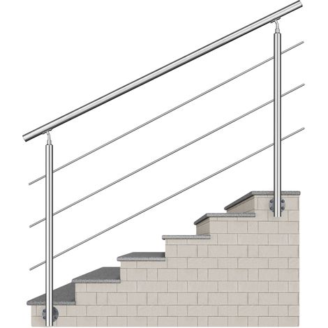 Garde-corps 180cm - En inox 304 - Rampe escalier pose latérale - 1 main courante et 3 traverses - Intérieur & extérieur - Kit complet (1/5)