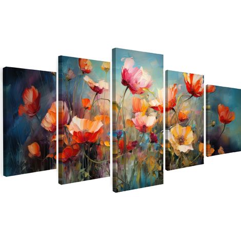 TABLEAU SUR TOILE Fleurs - Colorées - Abstraites Lot de 5 100x50 (1/5)
