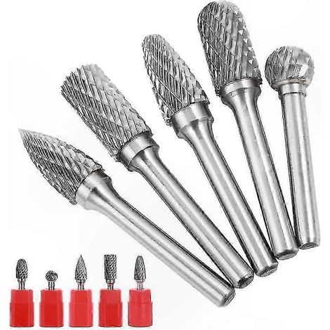 5PCS Fraises Carbure Tungstène Double Taille 610mm pour Bois et Polissage Métal, Tige 6,35mm Outils Rotatifs Gravure (1/5)