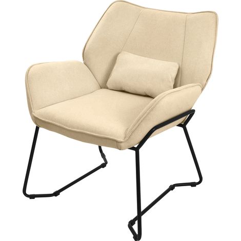 ML-Design Loungesessel Sand, Relaxsessel mit Leinenbezug und schwarzes Stahlgestell, Wohnzimmerstuhl mit Armlehne und Rückenlehne, Polsterstuhl mit Kissen, Ohrensessel ergonomisch, Einzelsofa modern
