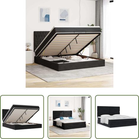 Matratze - Ottoman-Bett mit Matratzen Schwarz 160x200 cm Samt (1/5)