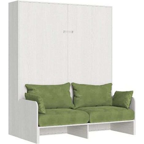 Letto matrimoniale a scomparsa 160 Kentaro con divano bianco frassino, verde