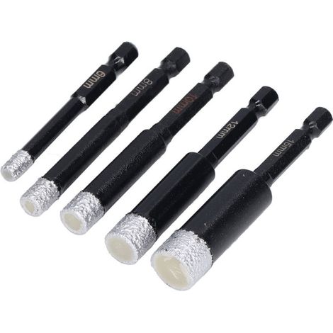 5 pièces Forets Diamantés pour Granit et Marbre, Tige Hexagonale, Tailles 6-15mm pour Céramique