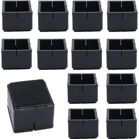 12 Stück quadratischer Stuhlbeinschutz 42–48 mm Tisch- und Stuhlbeinschutz PVC-Quadratkappen mit Filz schwarz quadratischer Stuhlbeinschutz für Stuhlbeine Tischbeine Sofabeine