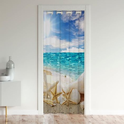 Mer Shell Rideau de Porte 86x203cm Plage Coastal Rideau Occultant pour Couch Hawaiian Plage Organismes Marins Sea Jours Bleu Rideaux Interieur Salon Chambre Décor Rideaux Exterieur d'entrée - 86L X 20 (1/5)