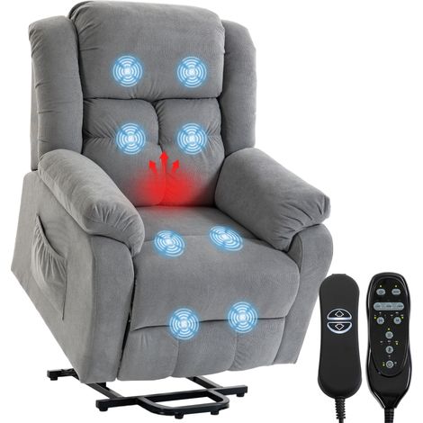 Aufstehsessel mit Massagefunktion und Lendenheizung, Recliner-Sessel mit Fernbedienungen und Seitentaschen, Hellgrau (1/5)