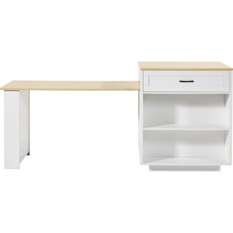 Table haute extensible avec rangements intégrés et roulettes, MDF blanc 133-202×70×93,5 cm (1/5)