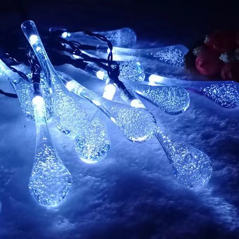 Guirlande Lumineuse LED - Goutte D Eau Avec Pompom Neige - Décoration Hivernale - 20 Led - 3 M - Fonction Clignotante Et Fixe - Alimentation Sur Piles (1/4)