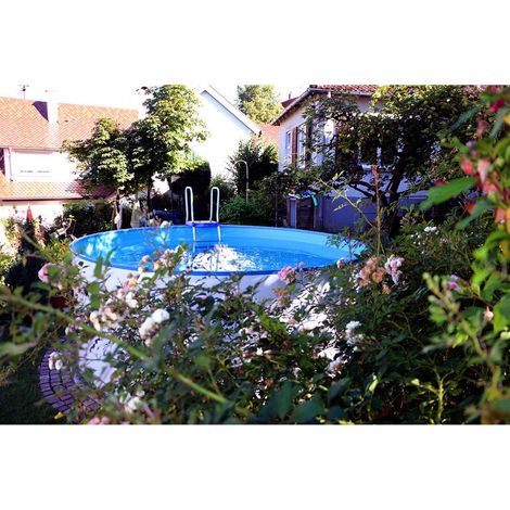 Stahlwandpool rund Exklusiv 400x120 cm, Stahl 0,6 mm weiß, Folie 0,6 mm blau, Einhängebiese (1/5)