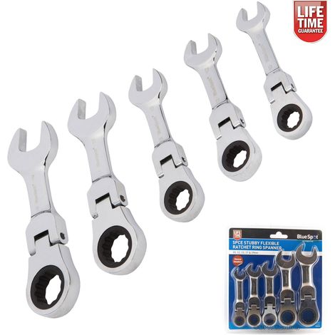 BlueSpot Stubby Ratchet Spanner Set Flexible Head Combination 10mm 19mm (1/2)