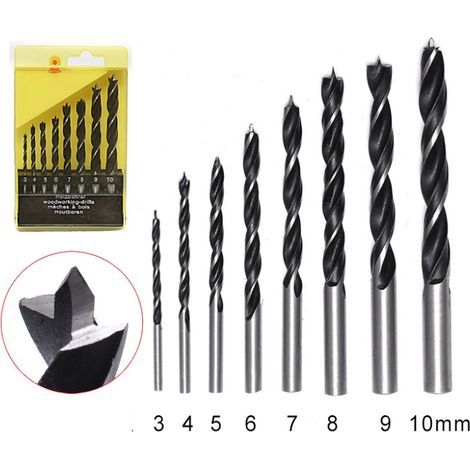 CSPARKV 8 pièces Jeu de forets pour le bois 3 mm, 4 mm, 5 mm, 6 mm, 7 mm, 8 mm, 9 mm, 10 mm (1/4)
