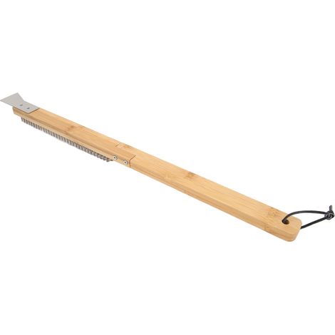 Brosse à pizza longue avec racleur intégré, poils métalliques, manche en bois amovible. (1/5)