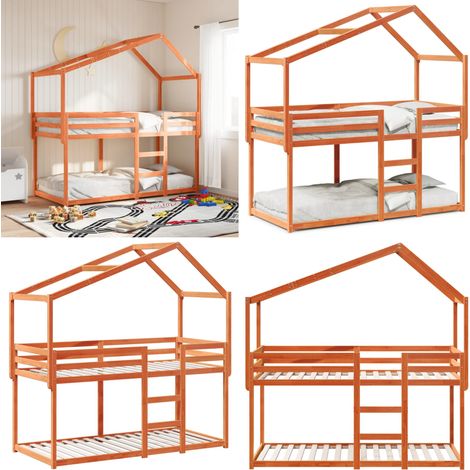 Etagenbett mit Dach Wachsbraun 90x190 cm Massivholz Kiefer - Kinderbett - Holzbett - Kiefernholzbett - Etagenbett - Hochbett - Home & Living
