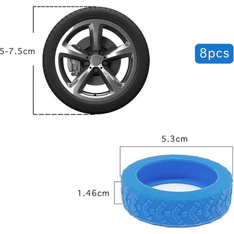 Set mit 8 Silikon-Gepäckrollenschonern - Rutschfest und wasserdicht - Für Bürostühle und die meisten 8-rädrigen Lenkrollen (blau) (1/4)
