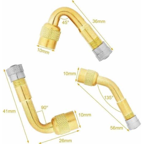 6-teiliges Reifenventil-Verlängerungsset (45°, 90°, 135°), Winkeladapter, abgewinkelte Aufblasdüse für Auto, LKW, Motorrad, Fahrrad und Roller (1/3)