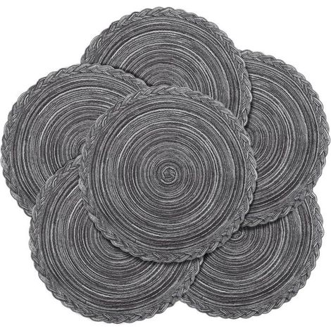 Ecleanfy - Ensemble de six sets de table ronds tissés résistants à la chaleur, idéal pour les anniversaires, Noël, etc. - 38 cm - Gris (1/5)