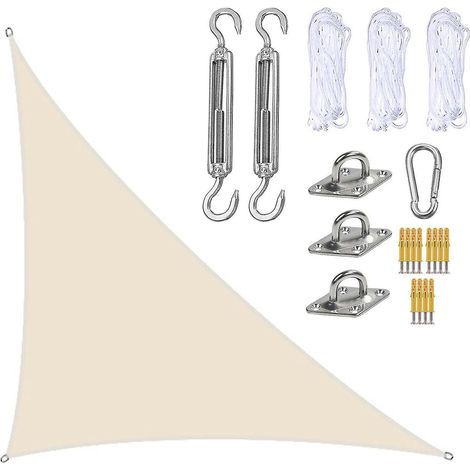 Voile d'ombrage imperméable 3 x 4 x 5 m, auvent triangulaire pare-soleil pour terrasse et piscine, avec kit de fixation Ns2Beige (1/5)