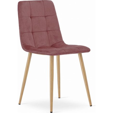 Sedia Kara in velluto rosa con gambe effetto legno (1/5)