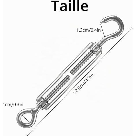 M5 304 Stainless Steel Cable Tensioner, Adjustable Screw Tensioners Type O-C, Turnbuckle for Fence, Suspension and Outdoor, Length 124mm (1/4)