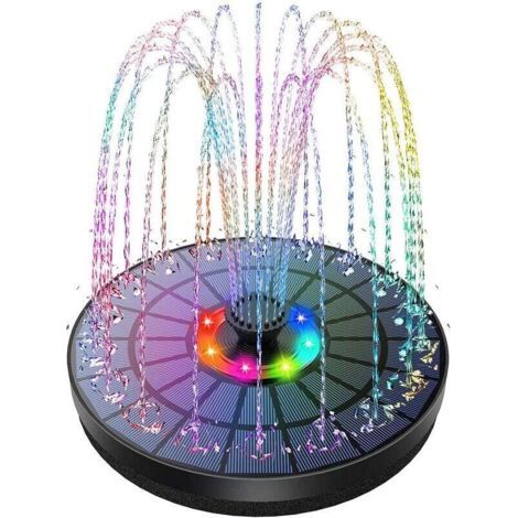 LED-Solarbrunnen für den Außenbereich, schwimmende 3-W-Teichpumpe mit Akku, bunten LED-Leuchten und 7 Düsen für den Garten im Freien