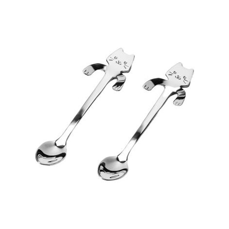 2 cuillères à thé acier inoxydable, design chat avec pattes, pour tasse 240 ml, réutilisables, multifonctionnelles (1/4)