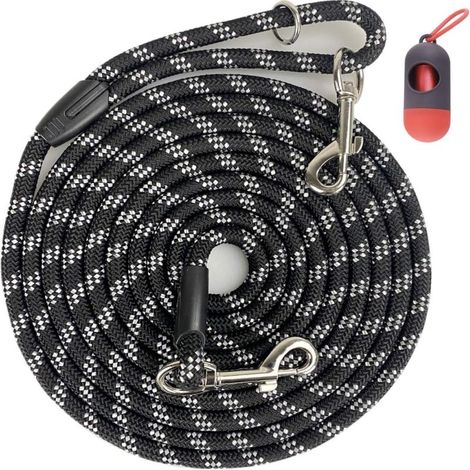 Correa de entrenamiento para perros, 30 pies, reflectante (10 mm, negro) (1/5)