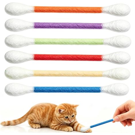 6 Pièces Coton Tige Chat,Coton Tiige Jouet Chat,Cooton Tige XL Jouet Chat Un Jouet interactif pour Chatons afin de soulager l'ennui et pour Jeux Chat et Soins Dentaires (1/5)