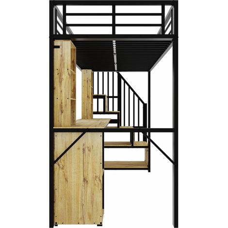 Metall-Hochbett 90 x 200 cm schwarz mit Schreibtisch, Stauraum und USB-Anschluss (1/5)
